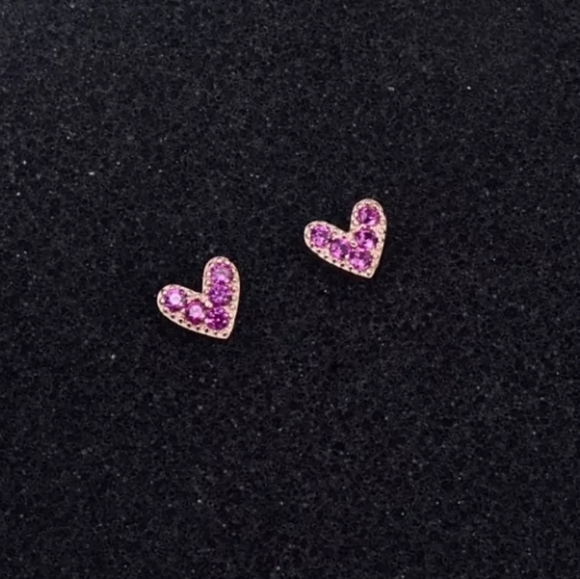 Rose Gold Hearts Stud Earrings - Picture 5 of 5